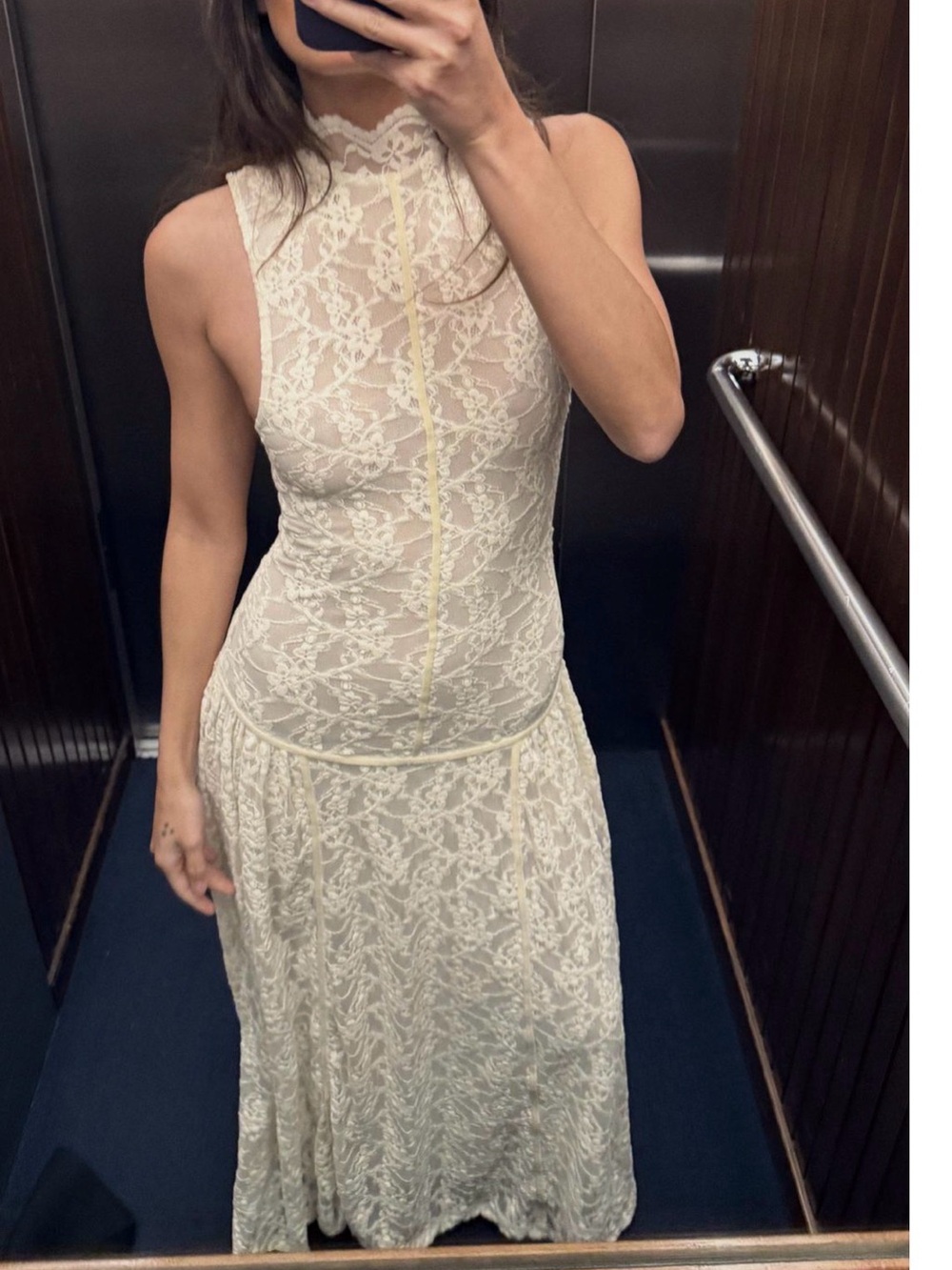 Zara Cream Lace High-Neck Maxi Dress